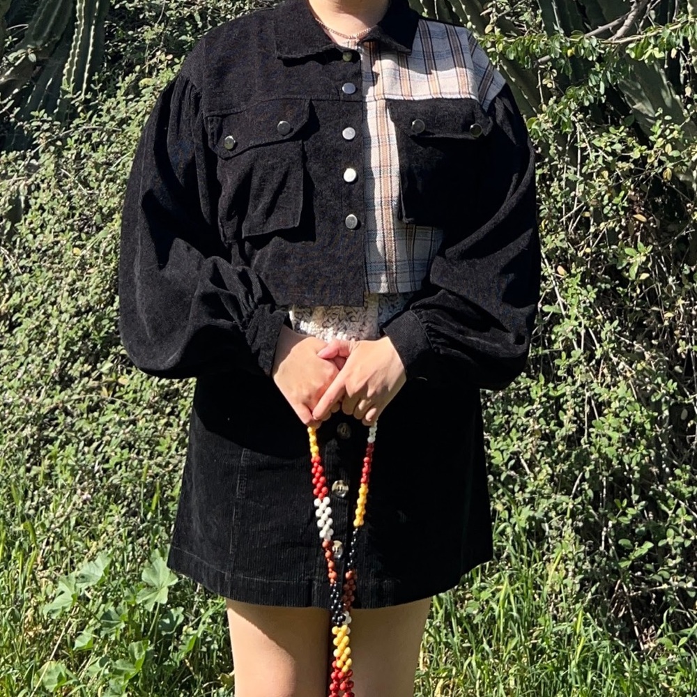 SHEIN Black and Tan Plaid Jacket